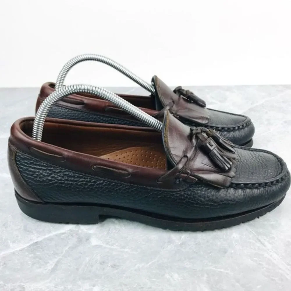 Allen Edmonds Nashua Mens Size 9 Loafers Black Leather Kilt Tassel Slip On Shoes